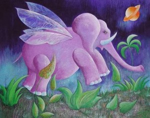 Flying elephant painting, Irena Shklover
